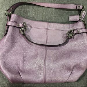 Coach Purple Shoulder Bag with Structured Design and Silver Hardware